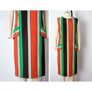 1960s Striped Shift Dress Size Medium Large 60s Mod Dress Wide Stripe Dress